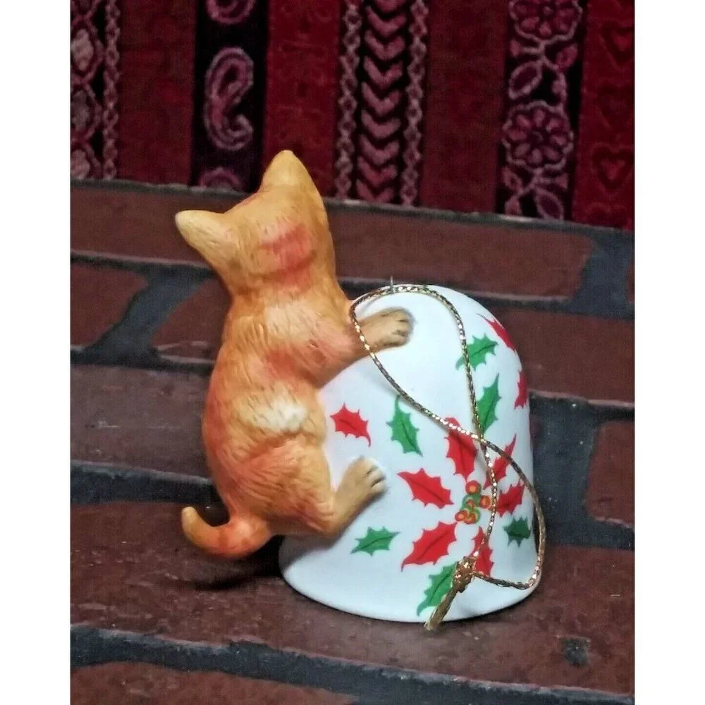 Vintage 1987 Irene Spencer Roman Inc Cat with Bell Christmas Ornament Vintage